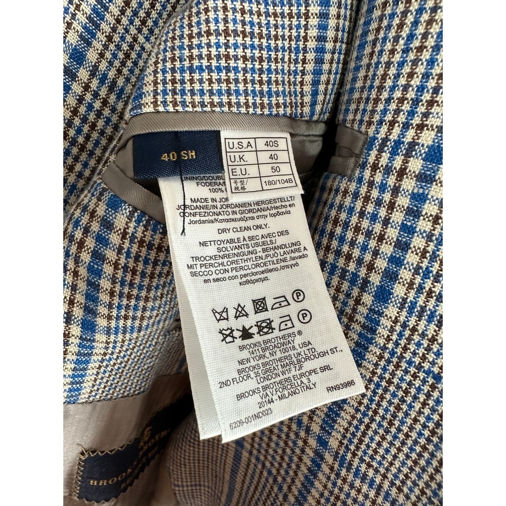 Brooks Brothers Linen Regent Fit Blue Brown Plaid Sport Coat Blazer Mens 40S 40 - Picture 12 of 14